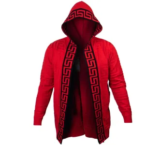 Prestige Red White Greek Key Trim Hooded Sweater Jacket