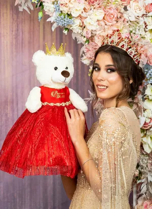 Red last teddy bear for quinceanera