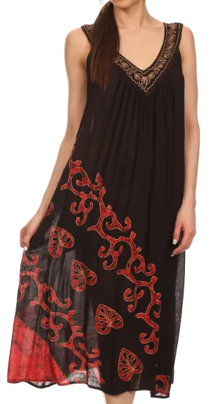 Sakkas Addilyn Embroidered Tank Top Split Neck Dress / Cover Up