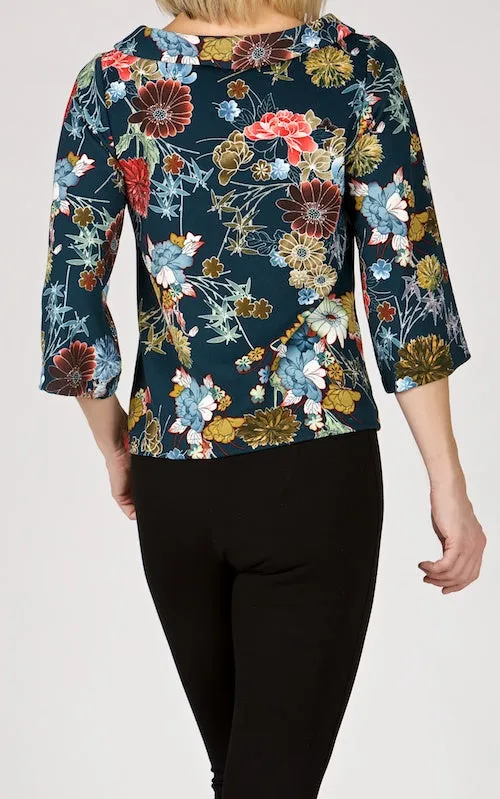 Simone A-line Top, teal floral