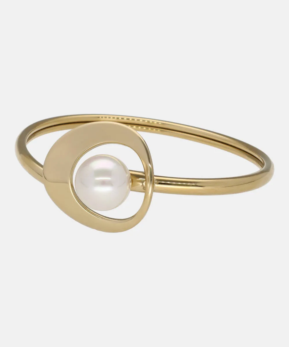 Sterling Silver Gold Plated Bangle Bangle Bracelet for Women with Organic Pearl, 12mm Round White Pearls, 18" Diameter, Petra Collection