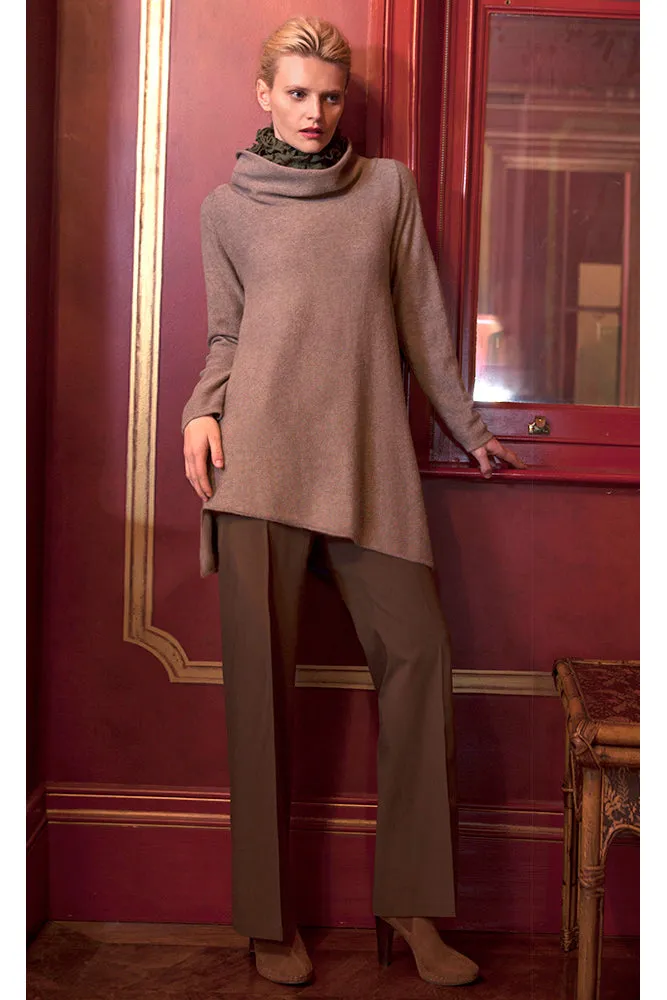 Triangle bottom Cashmere Tunic dress in biscuit beige