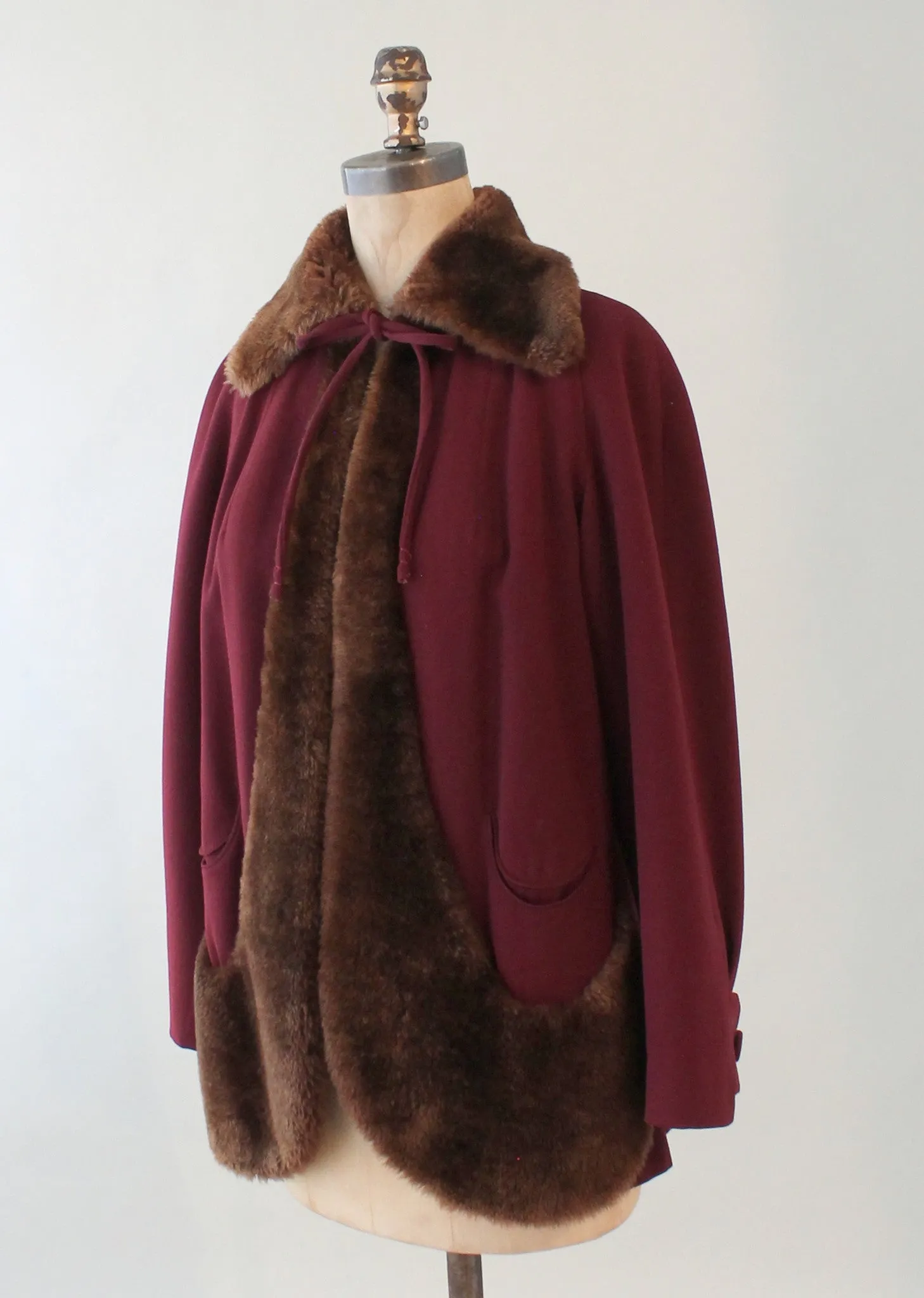 Vintage 1940s Printzess Swing Coat with Faux Fur