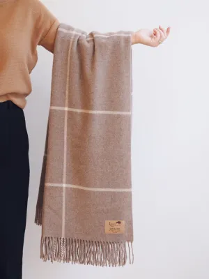 Windowpane Taupe Cashmere Throw