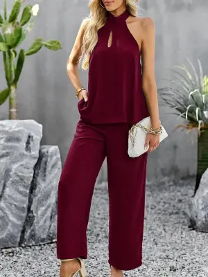 Women’s new elegant and fashionable halterneck sleeveless tops and straight pants two-piece set