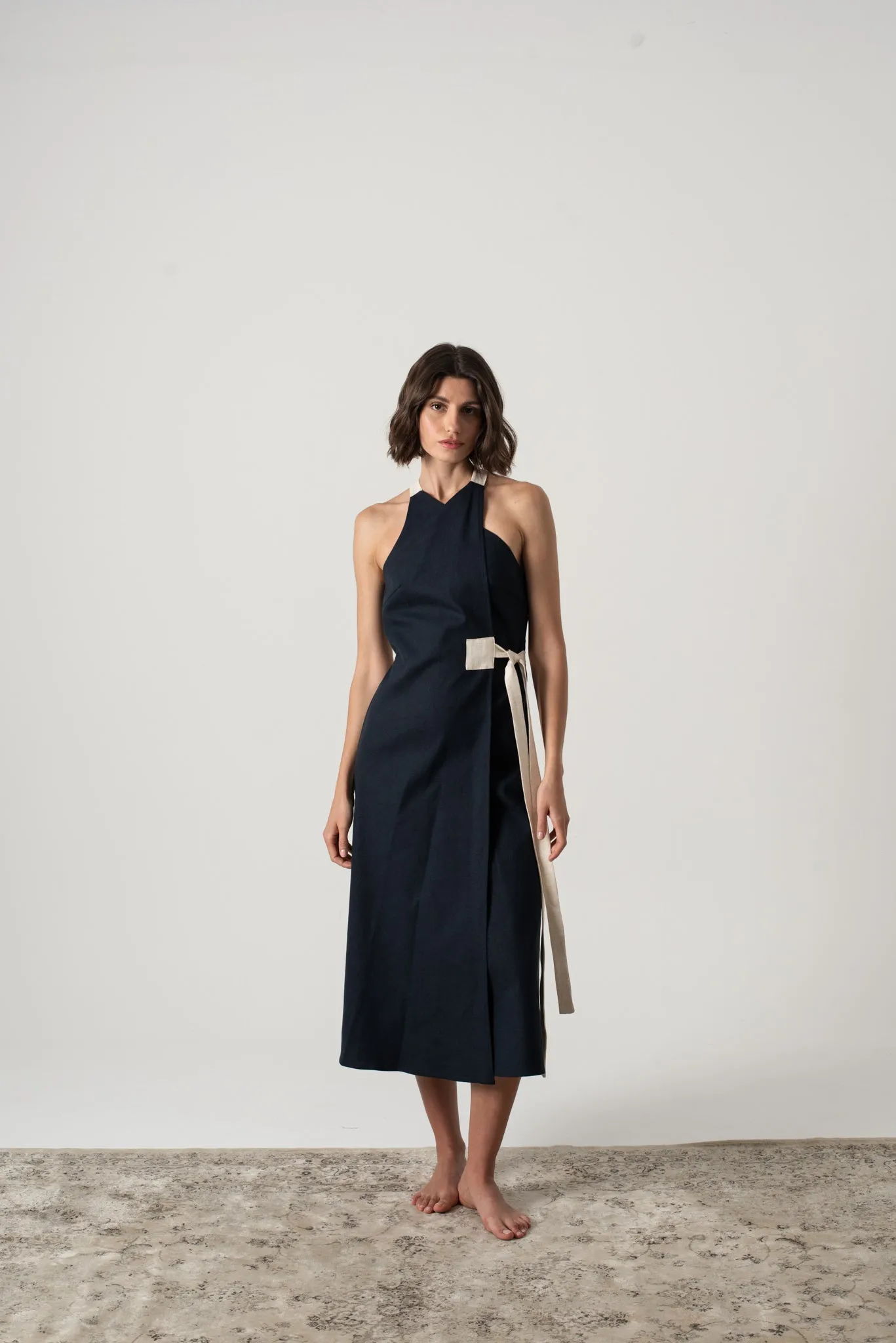 Zulu Linen Wrap Dress in Navy