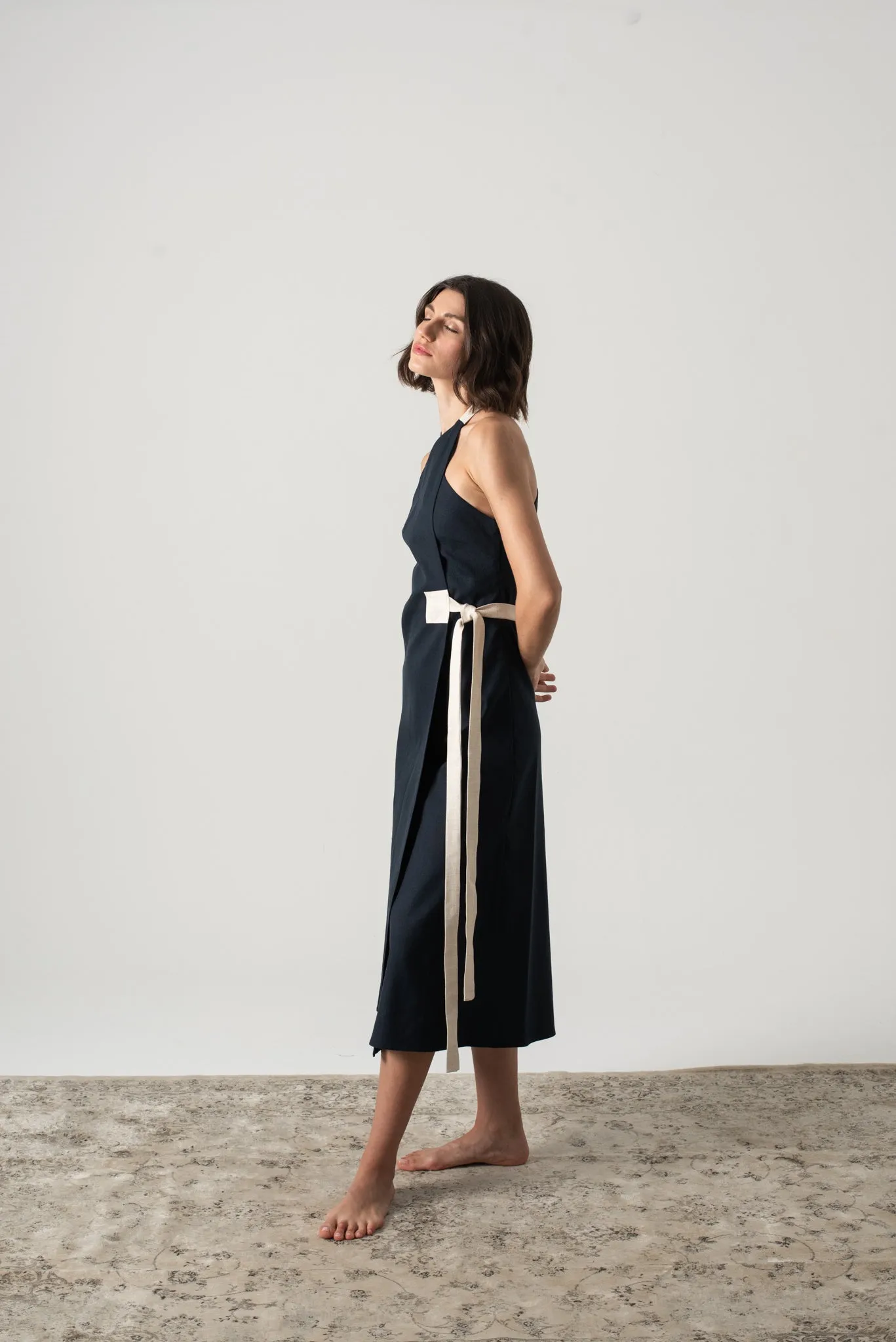 Zulu Linen Wrap Dress in Navy