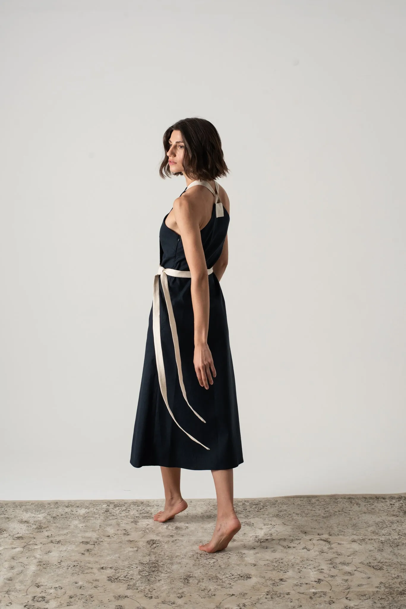 Zulu Linen Wrap Dress in Navy