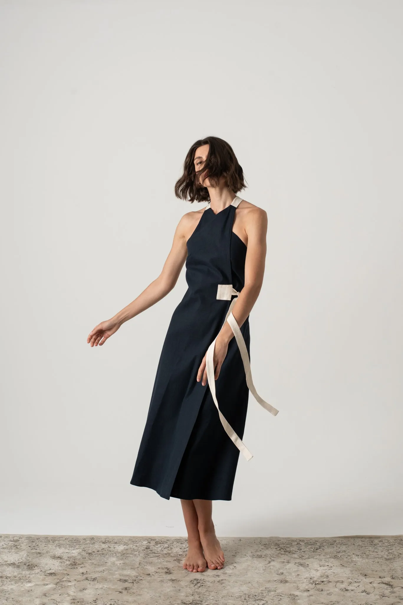 Zulu Linen Wrap Dress in Navy